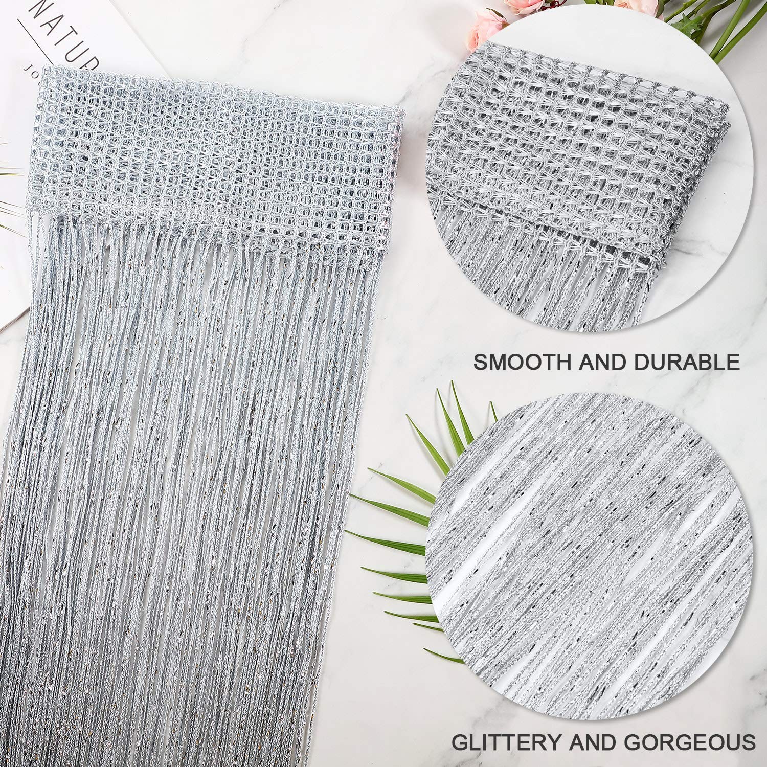 WILLBOND 4 Pieces String Curtains Glitter Fringe Curtains for Window 79 x 39 Inc
