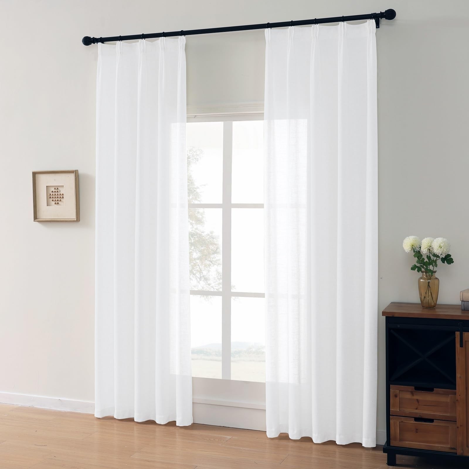 Ftinala White Sheer 96 Inches Long Cotton Linen Textured Light Filtering