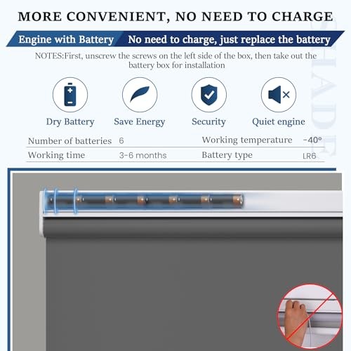 Motorized Roller Shade with Remote Control, Motorized 48″W x 72″H Dark Grey