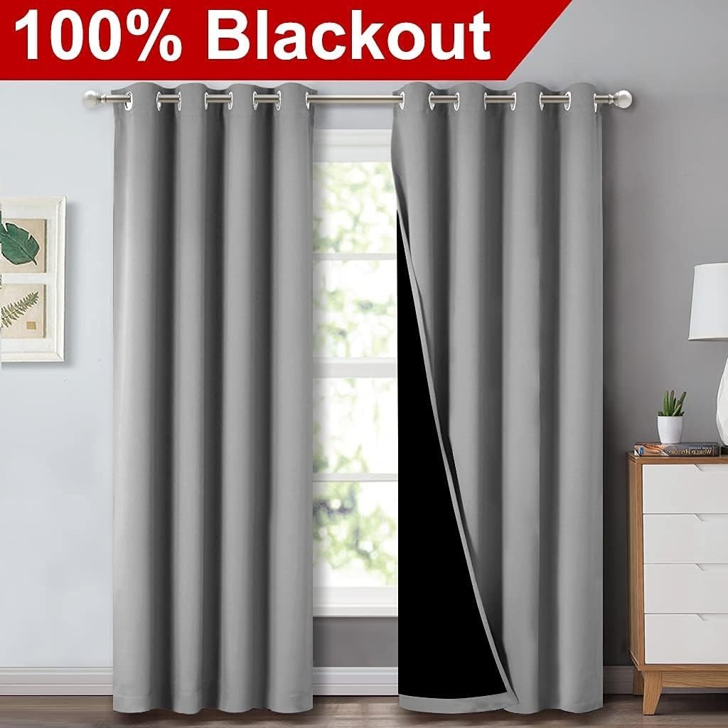 Nicetown Full Shade Curtain Panels Silver Gray 4 Panel’s 2 sets Blackout/Noise