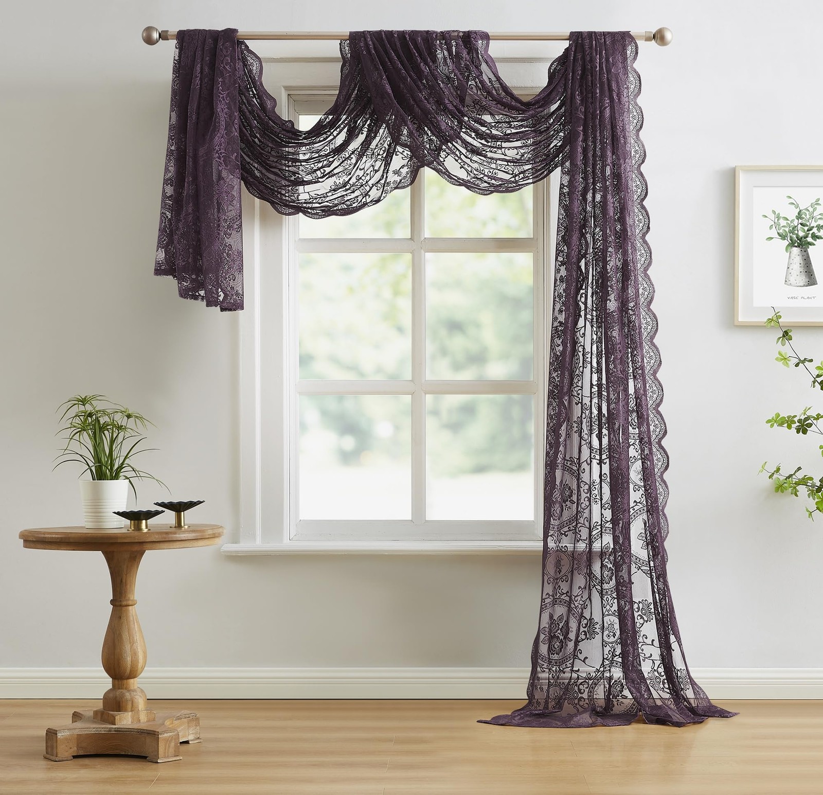 Noir Gothic Decor Dark Purple Window Scarf 216 Inches Long. Lace Window Scarf