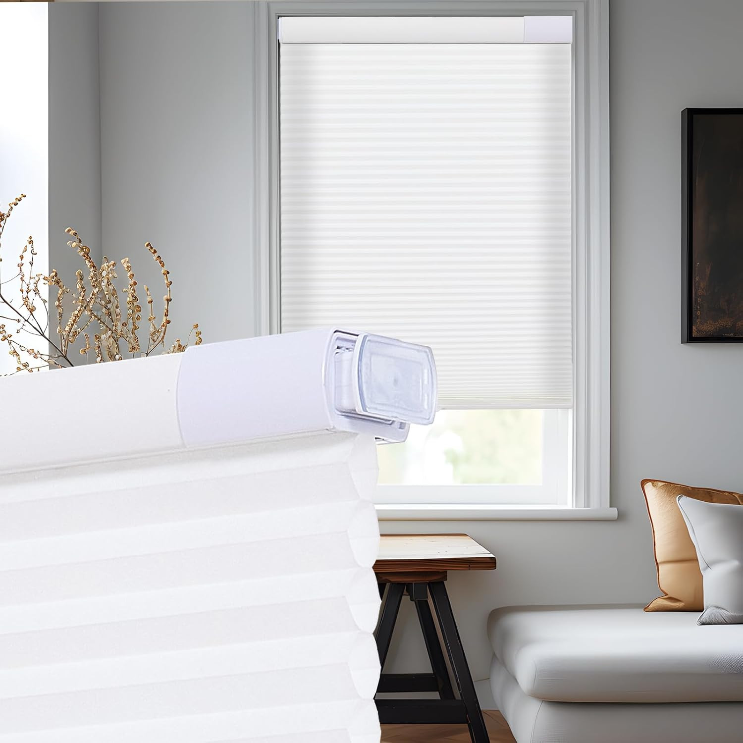 Tonature Upgrade No Drill No Tools Cellular Shades for Indoor Windows 38mm Honey