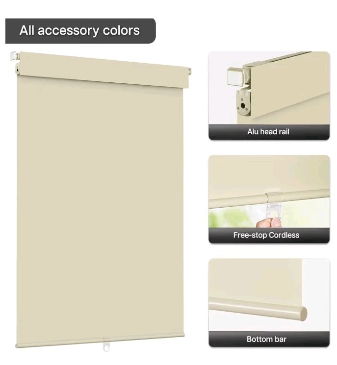 LazBlinds No Drill Blinds for Indoor Windows Blackout Roller Shades 31.5″ x 72″