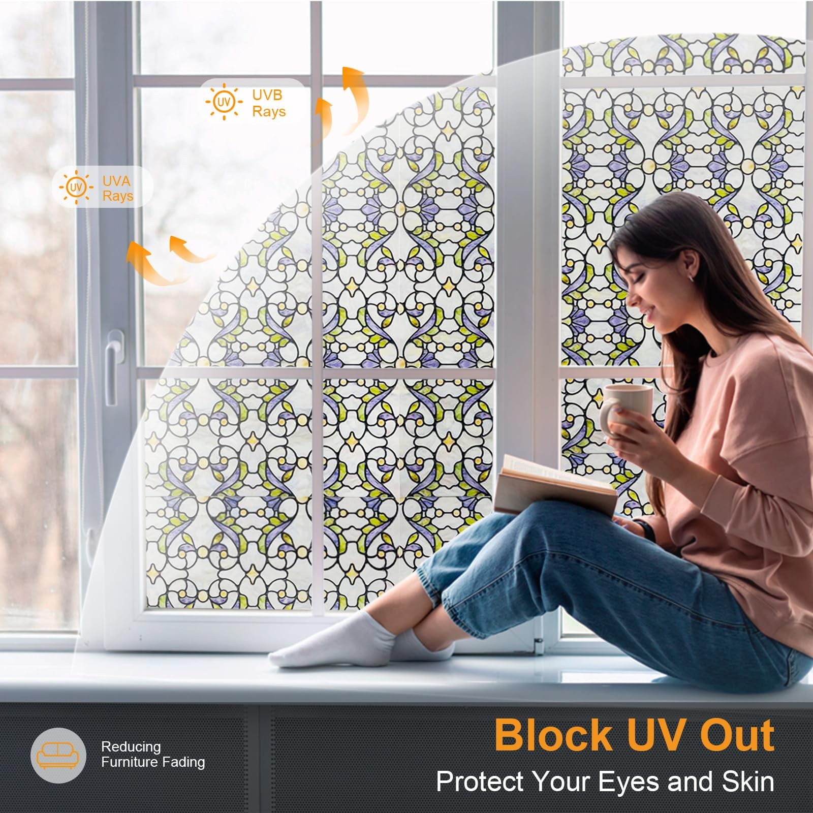 3D Stained Glass Window Film, Decorative Window Privacy Film for Bathroom,Fro…