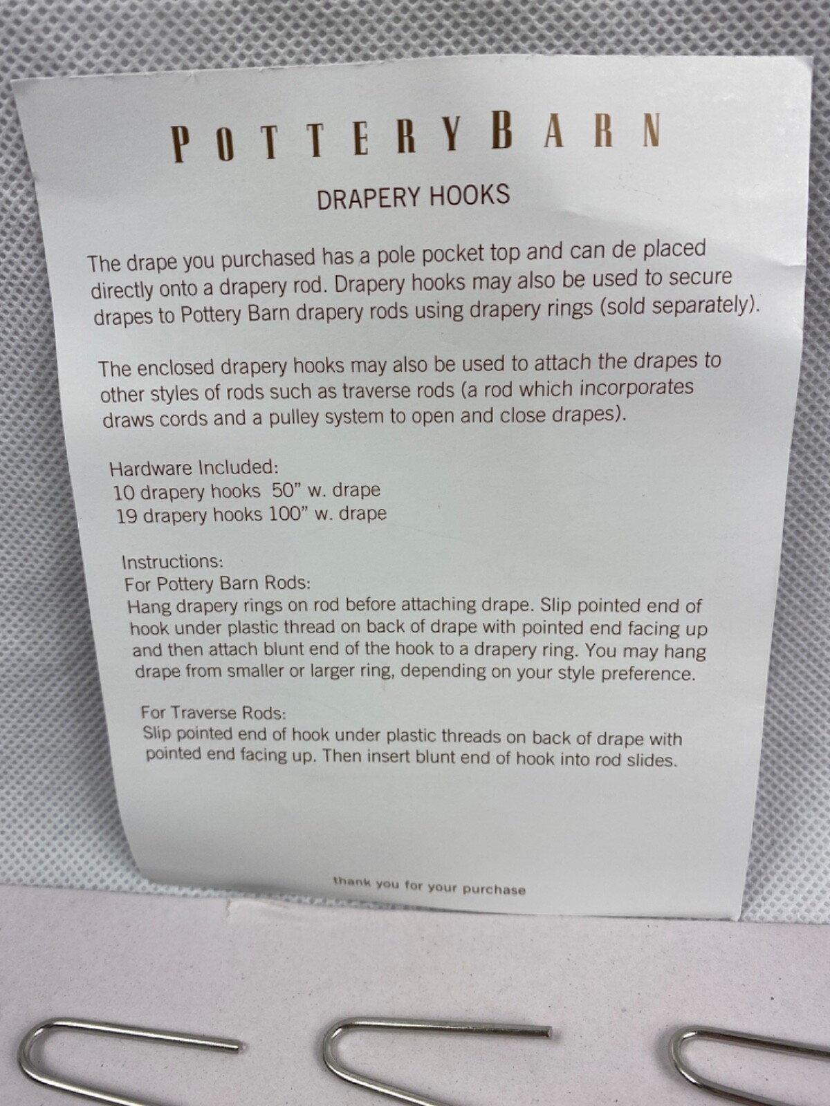 20 Pottery Barn Drapery Pin Hooks Silver Metal Curtain Replacement Hardware