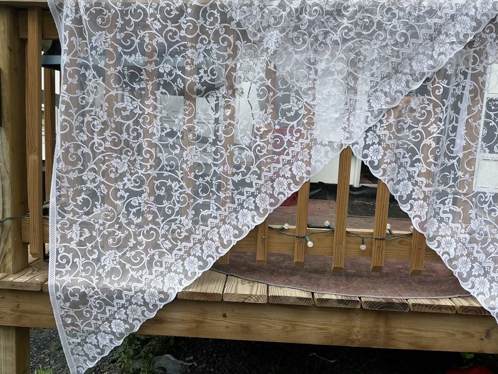 Vintage White Lace Window Swag Valance Ivy Floral 2 Panels Each 54” W x 70″L A41