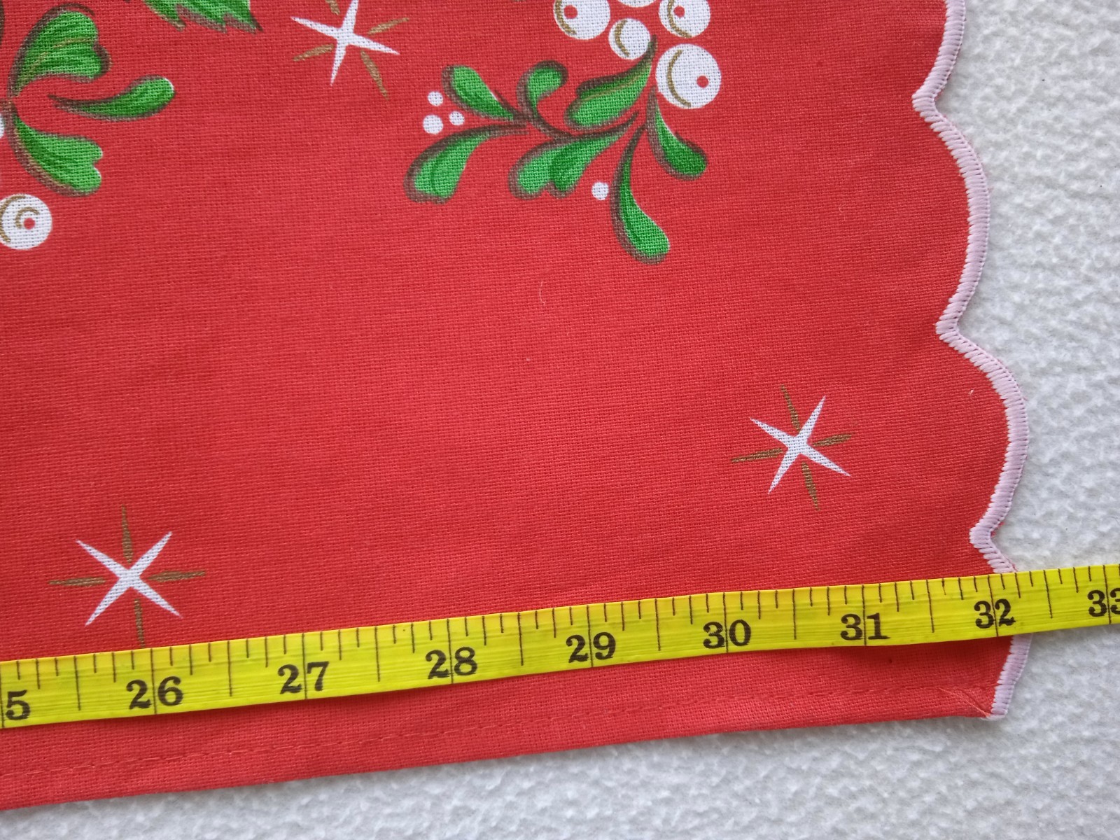 Vintage Christmas Red Cotton Valance with Candle & Flower Pattern Made in Brazil