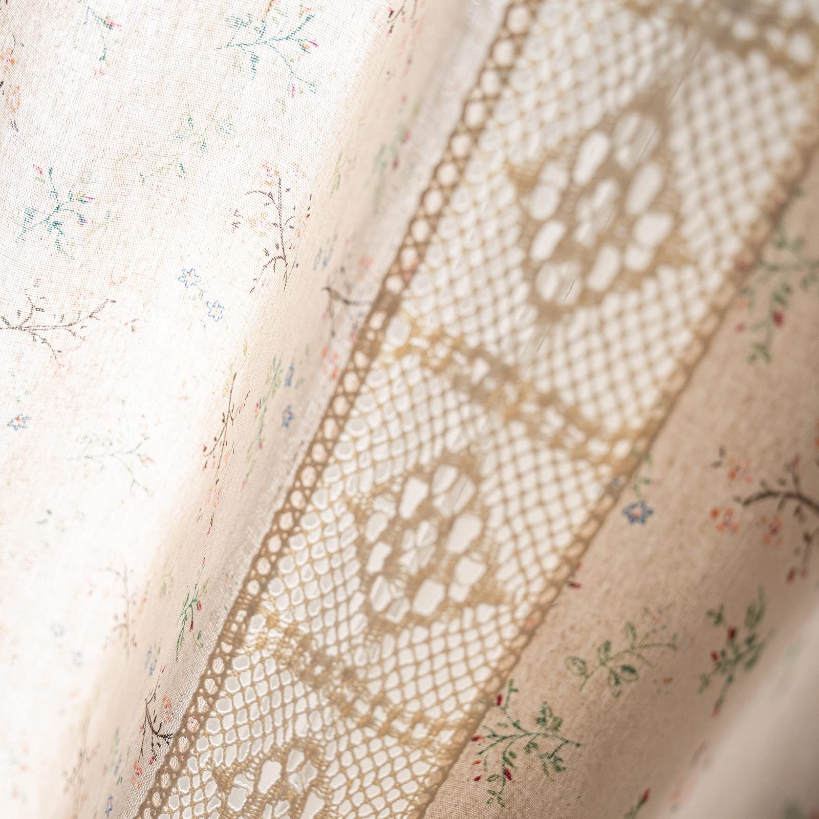 Floral Curtains 84 Inch Length 2 Panels Crochet Lace Patchwork Drapes Semi-Sh…