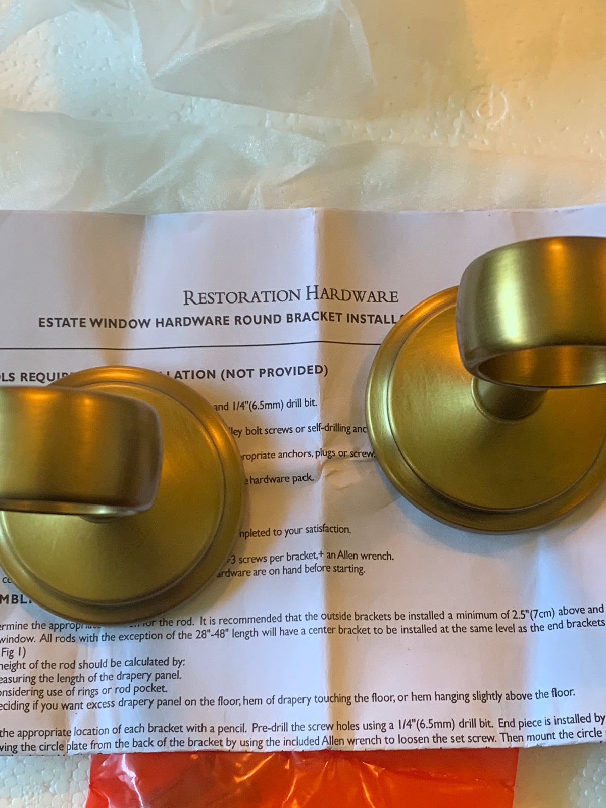 Restoration Hardware Estate Curtain Brackets MEDIUM 1-1/4” Burnished? Brass RH