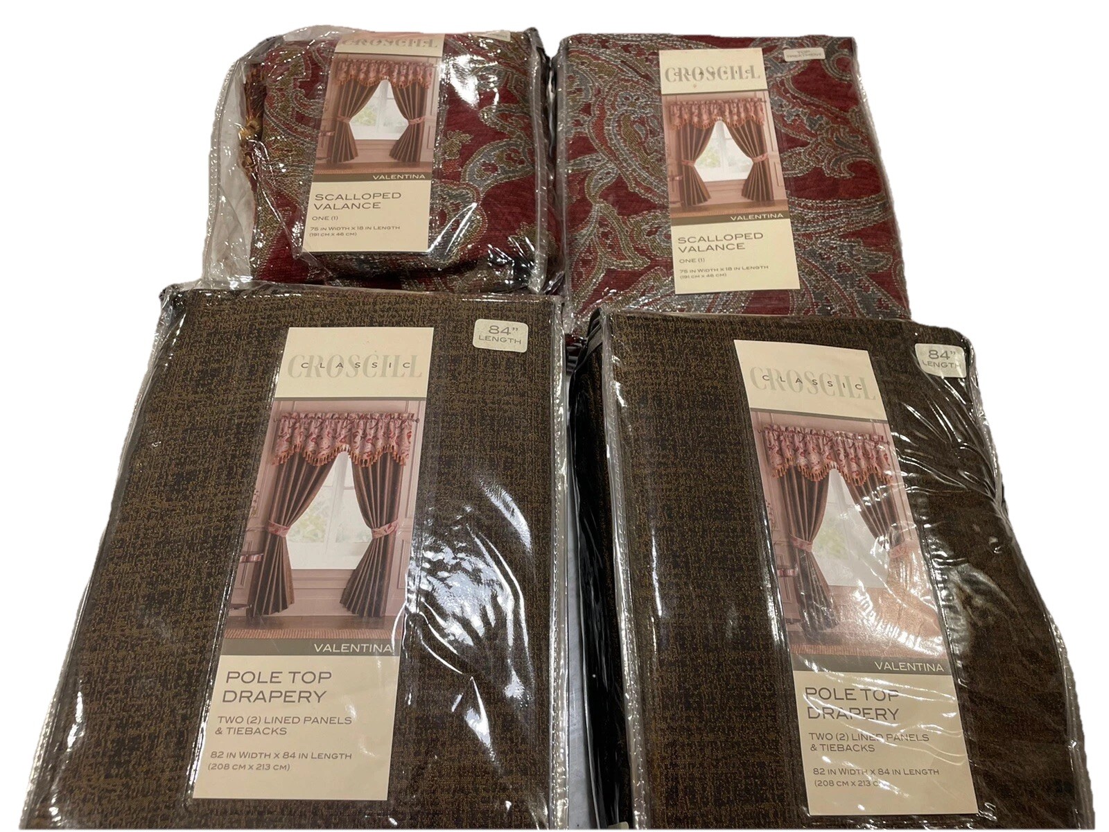 CROSCILL Red Valentina Claret Pole Top Drapery 4 Panels + 2 Valance $610 Retail