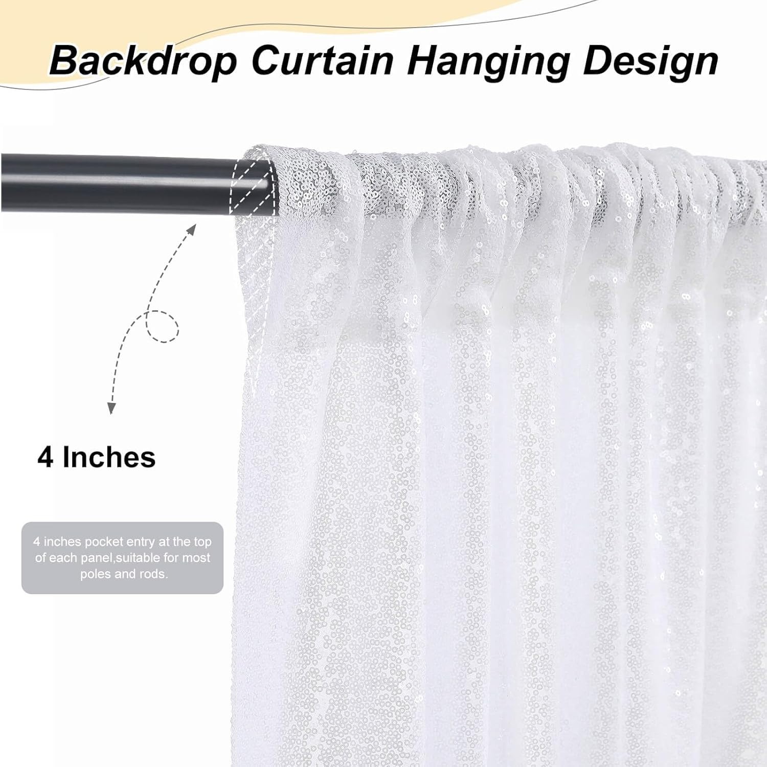 Dazzling White Sequin Backdrop Curtains – 2 Panels, 2FT x 8FT for Celebrations