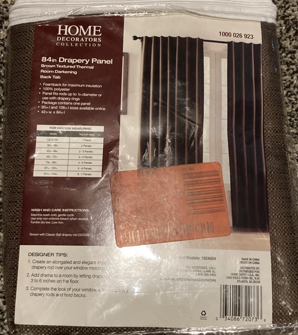 Home Decorators Collection 84″ Brown Textured Thermal Darkening Drapery Panel