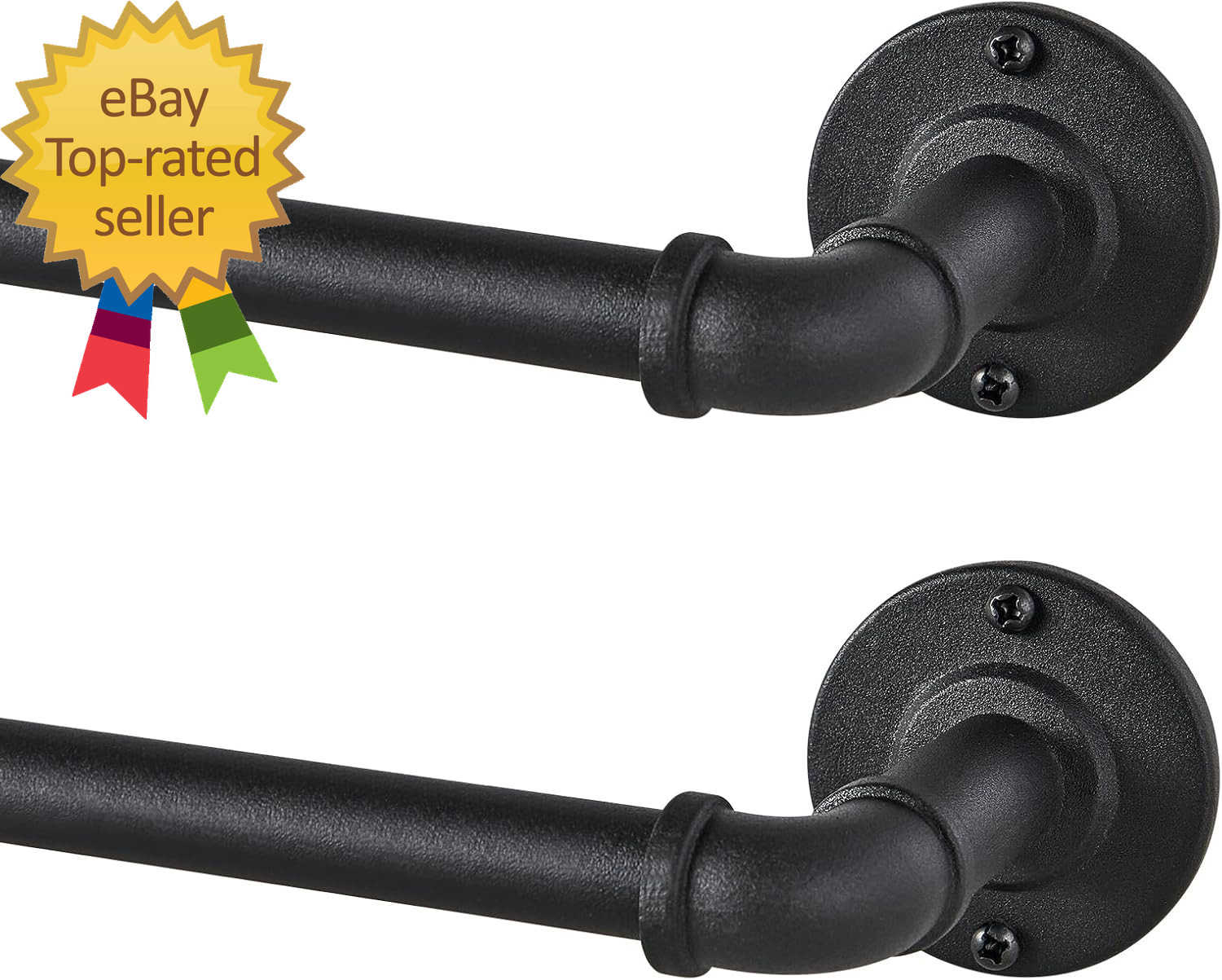 2 Pack Industrial Curtain Rods, 33 to 45 Inches, 5/8 Inch Diameter, Black | for