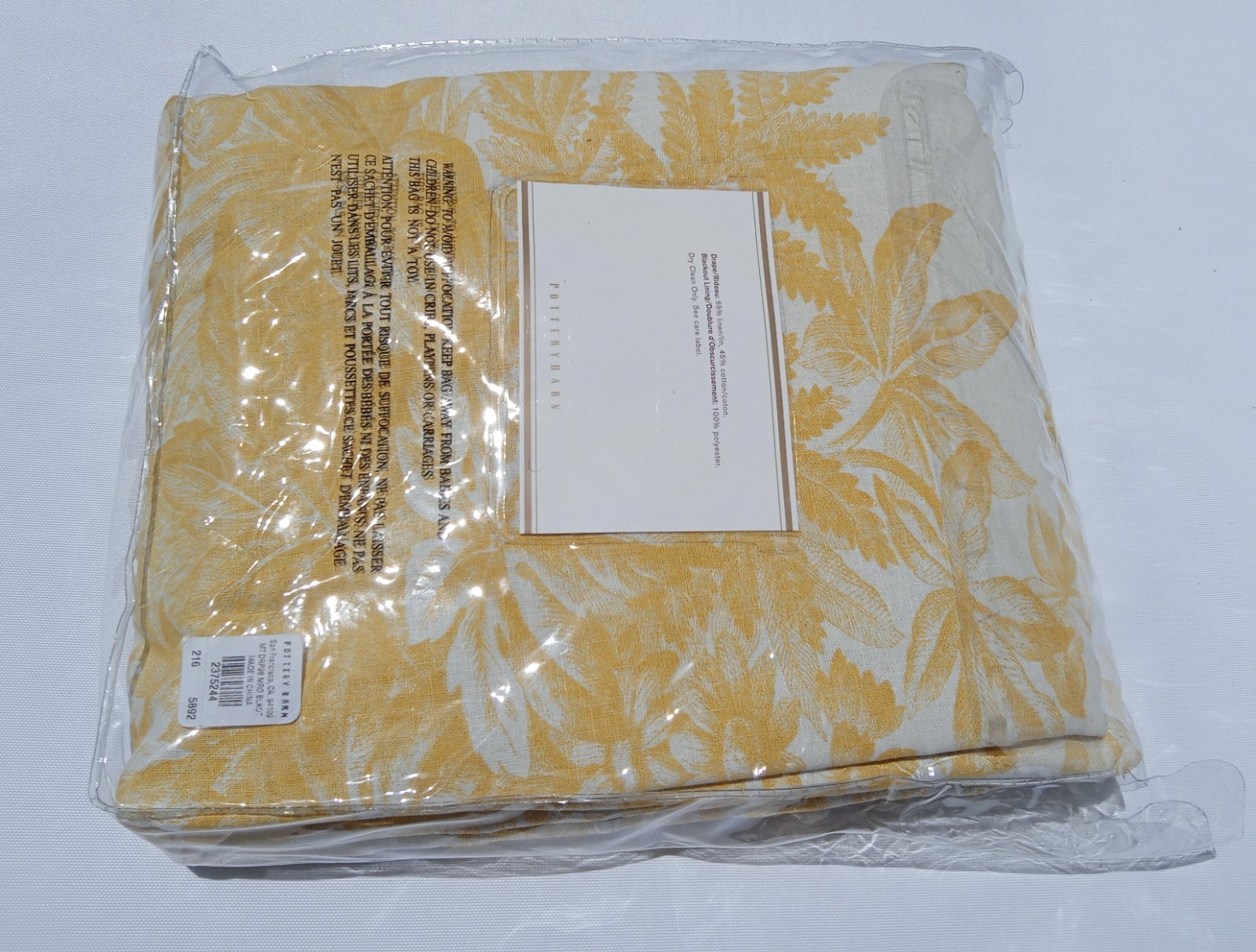 Pottery Barn Matine Toile Blackout Curtain Panel 50×96 Yellow Gold Floral Lined