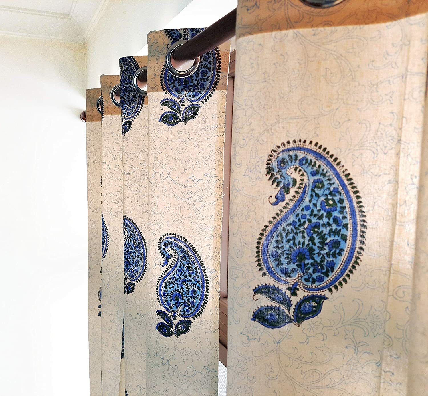 Hand Block Printed Cotton Daylight Door Curtains with Eyelets (4 x 7ft) Set of 2