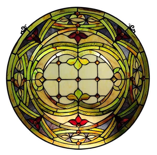 Stained Glass Tiffany Style 24″ Round Window Panel Glass ONLY ONE THIS PRICE