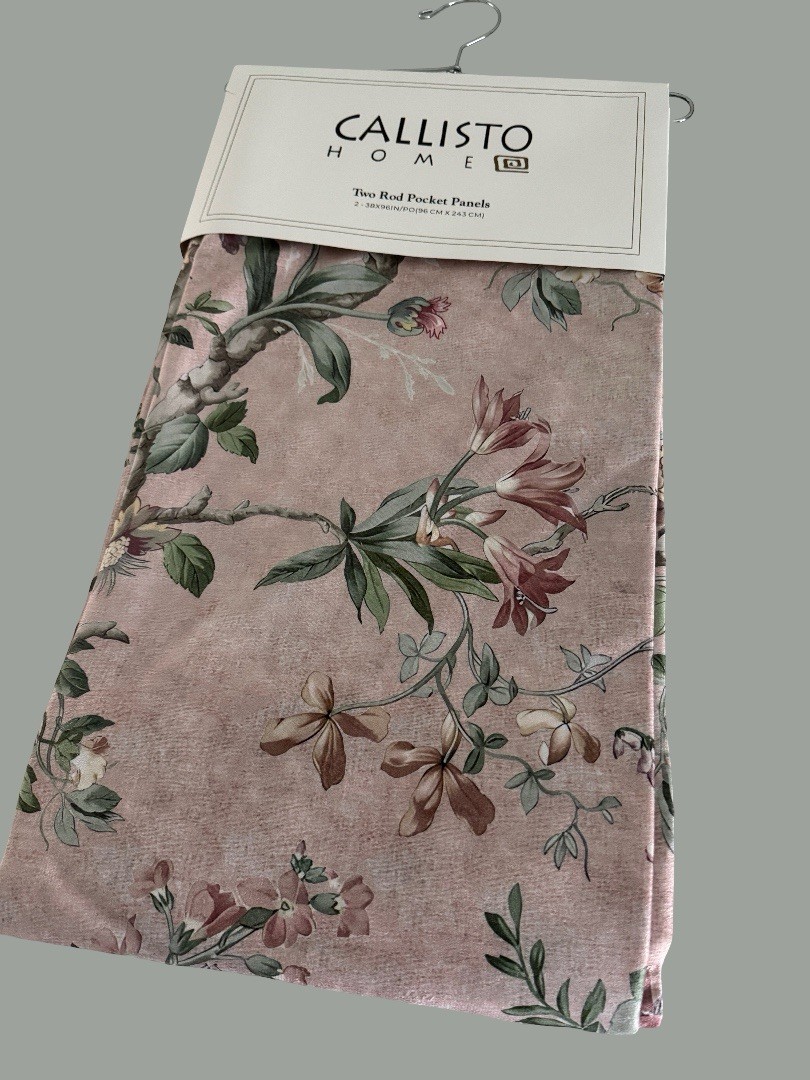 CALLISTO Window Curtains 2 Panels 38″ X 96″ Flowers Drapers Back Tab Blush Rose