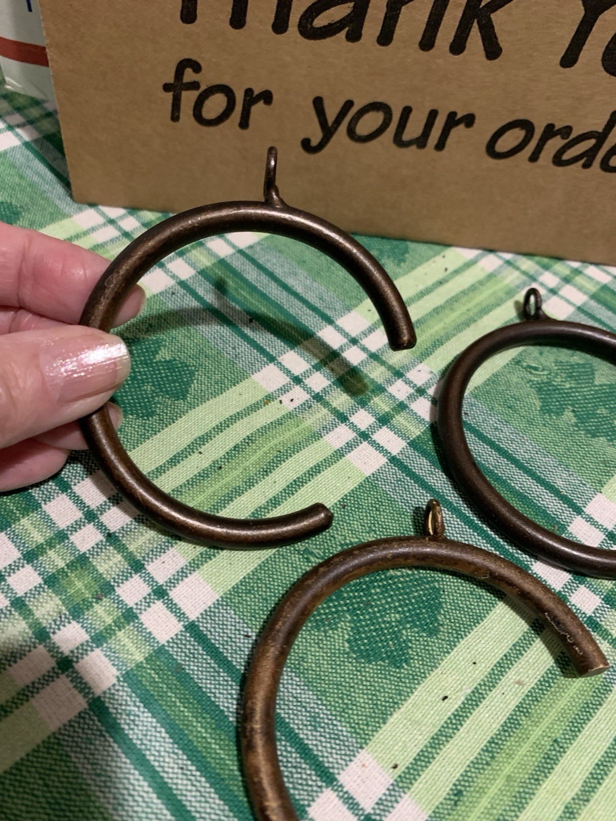 ❤️3 wrought Iron Easy Glide C Loop Curtain Rings Mix Brown Black For 2” Rod/Pole