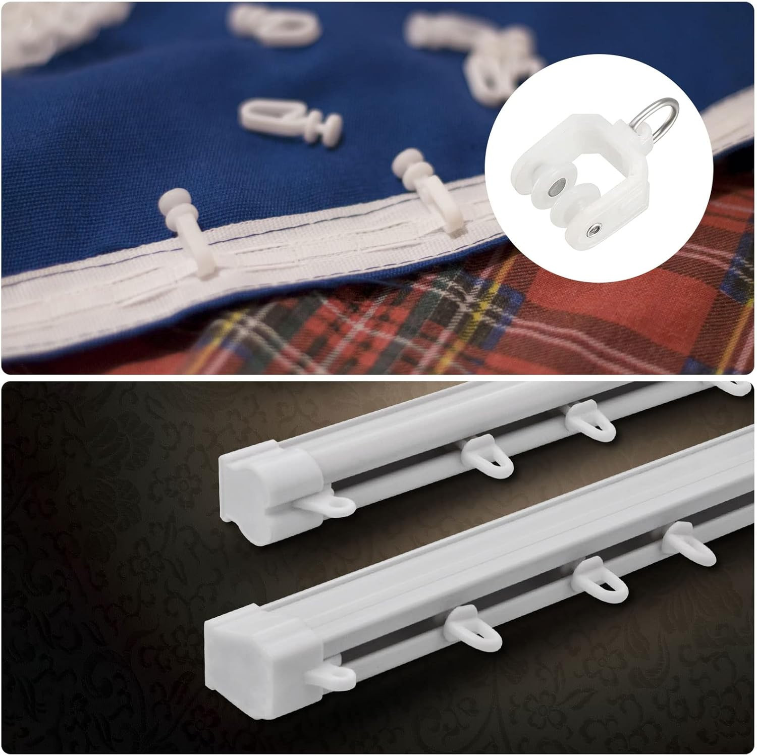 METALLIXITY Curtain Track Rollers (9Mm/0.35″) 50Pcs, Plastic Twin Wheeled Carrie