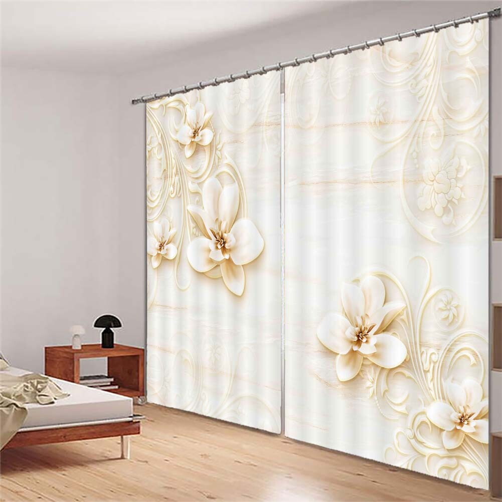 Many White Rhubarb 3D Curtain Blockout Photo Printing Curtains Drape Fabric