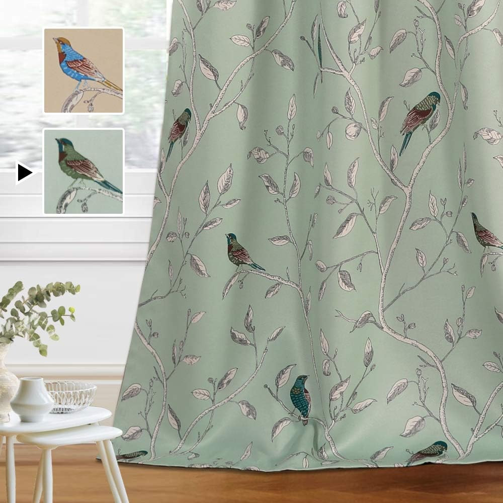 Blackout Curtains for Bedroom 63 Inches Length Thermal Insulated Birds Rustic Pr
