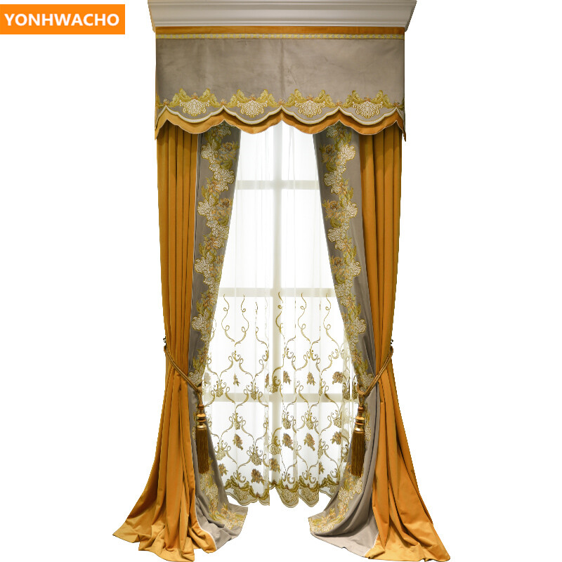upscale embroidery thick velvet orange cloth blackout curtain valance B408