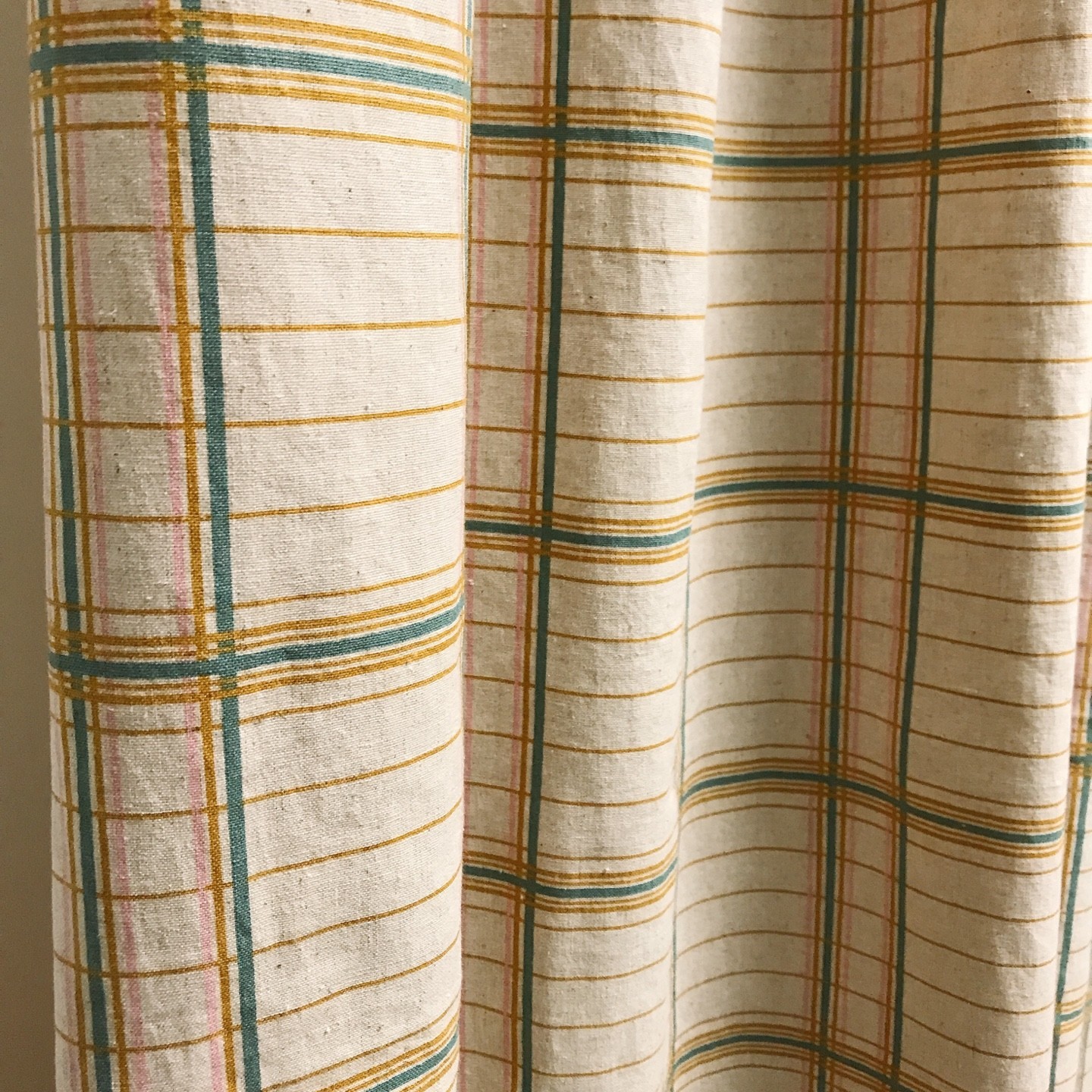 Handcrafted Plaid Curtains Linen Blend Natural Beige Custom Drapery Panels