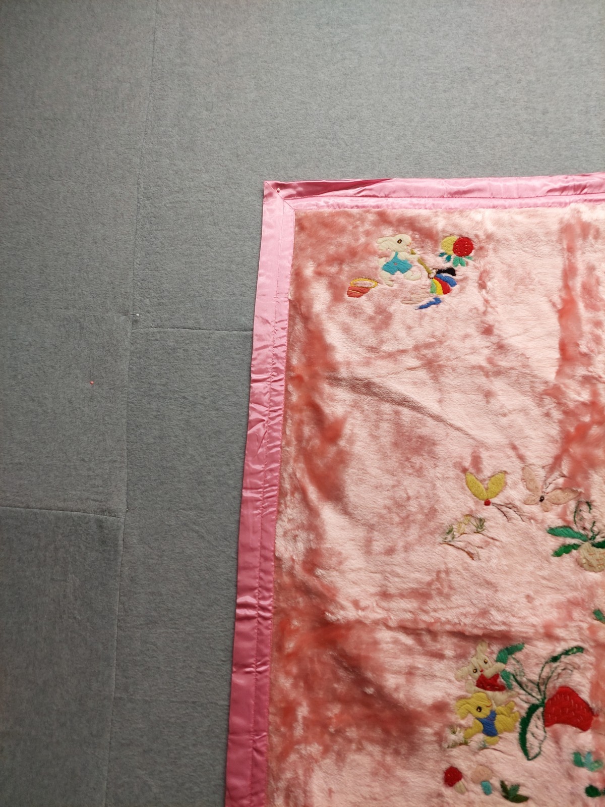 Unbranded Antique Panel Pink Floral Hand Embroidered Rectangular Decorative
