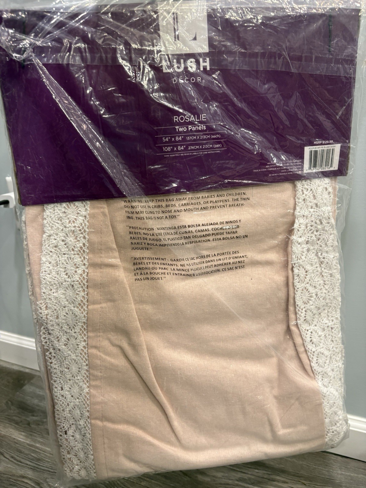 Lush Decor – Rosalie Window Curtains 2 Panels Pink Lace Trim (54×84 each) NEW