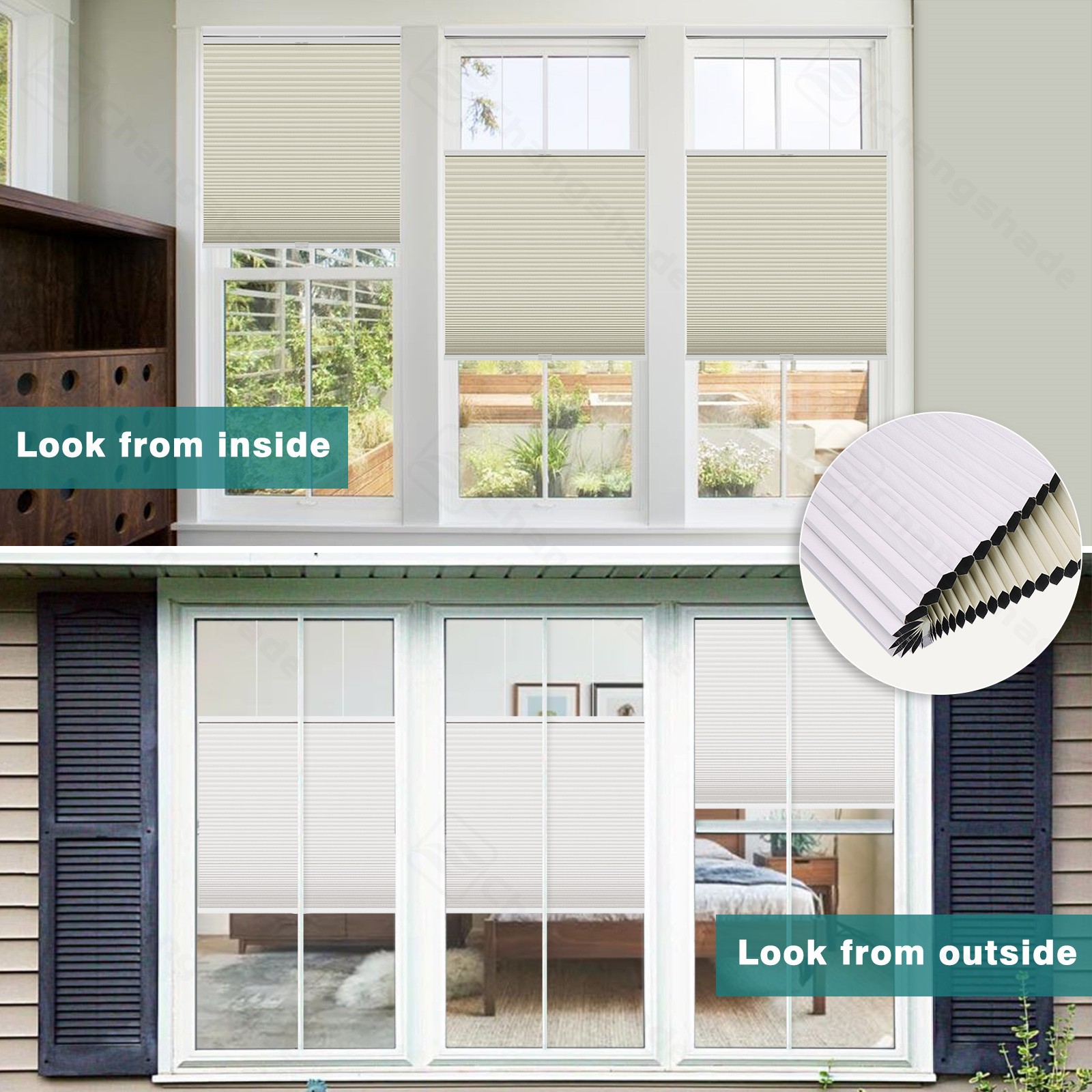 Changshade Cordless Blackout Top Down Bottom Up Cellular Shades Honeycomb Blinds