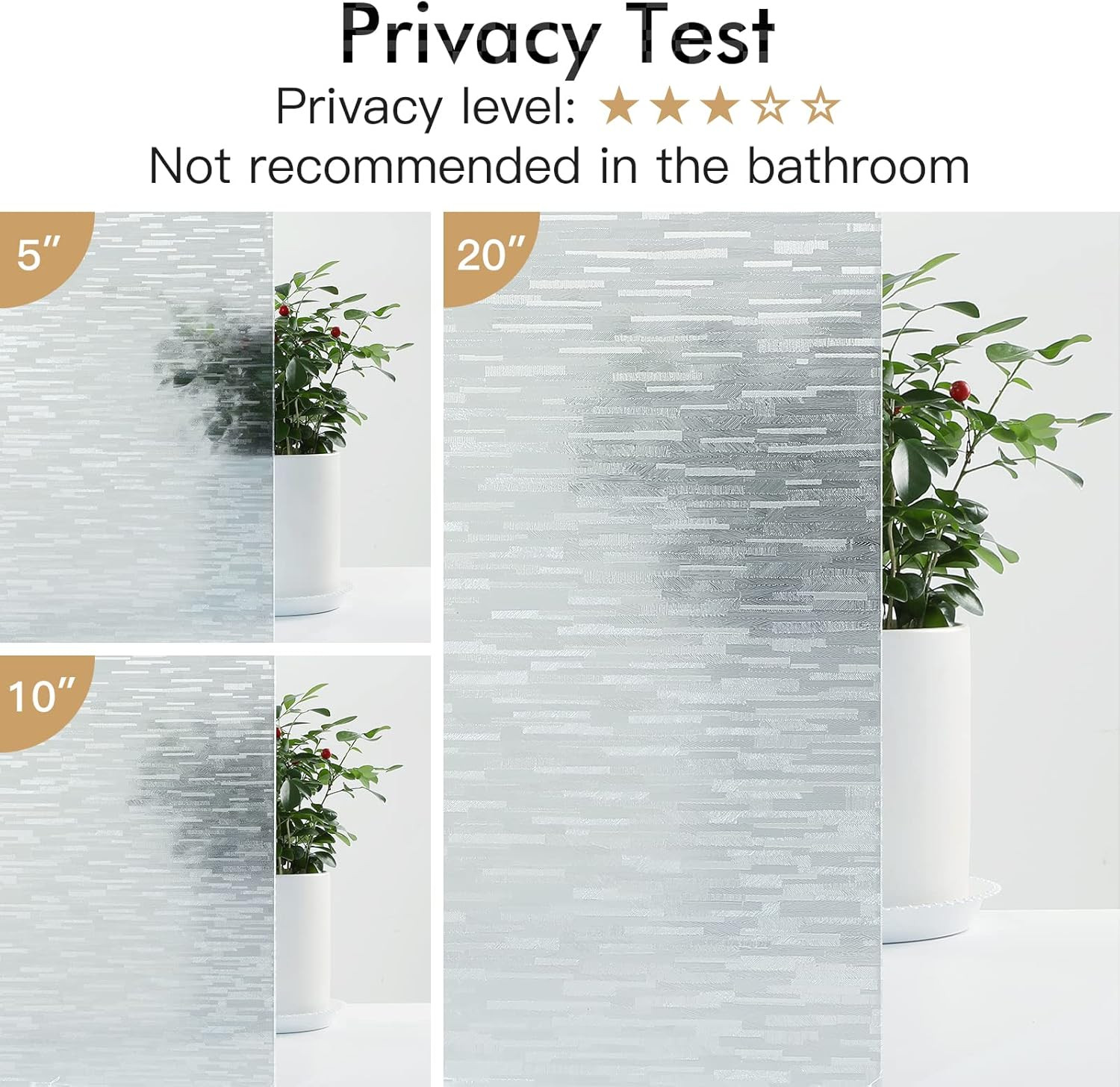 Haton Window Privacy Film, Frosted Glass Film, Sun Blocking Static Cling for Bat