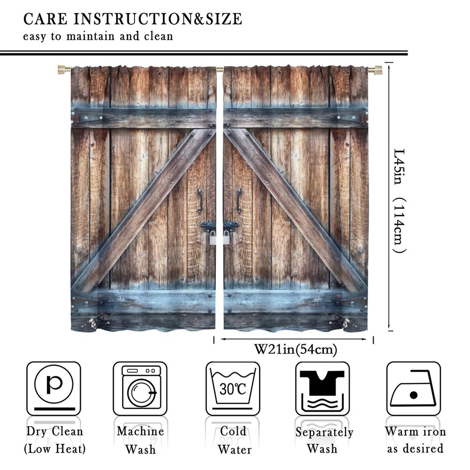 Rustic Country Kitchen Curtains Retro Farmhouse Vintage Barn Door Wooden Board P