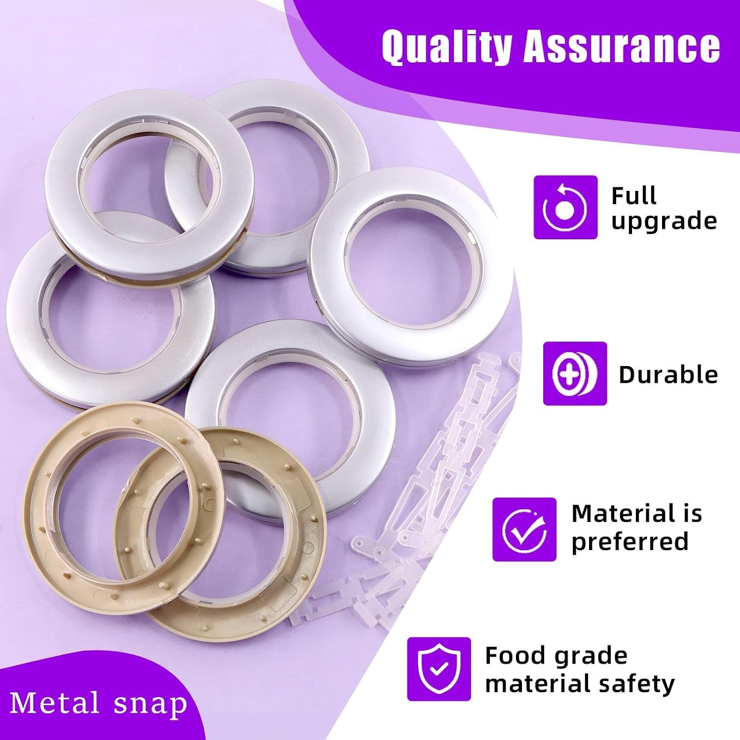 40mm Inner Diameter Silver Curtain Grommets – 20 Pack with Installation Strips