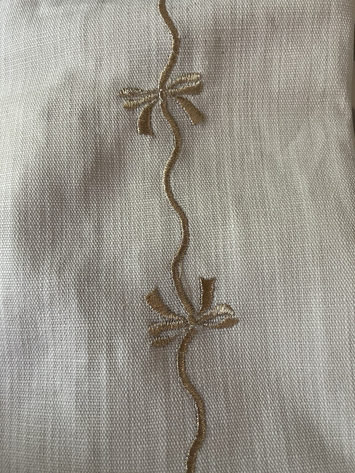 MOSS & WILLOW 100% Cotton Gold Embroidery Curtains Bows Ivory 50X96” NEW SET