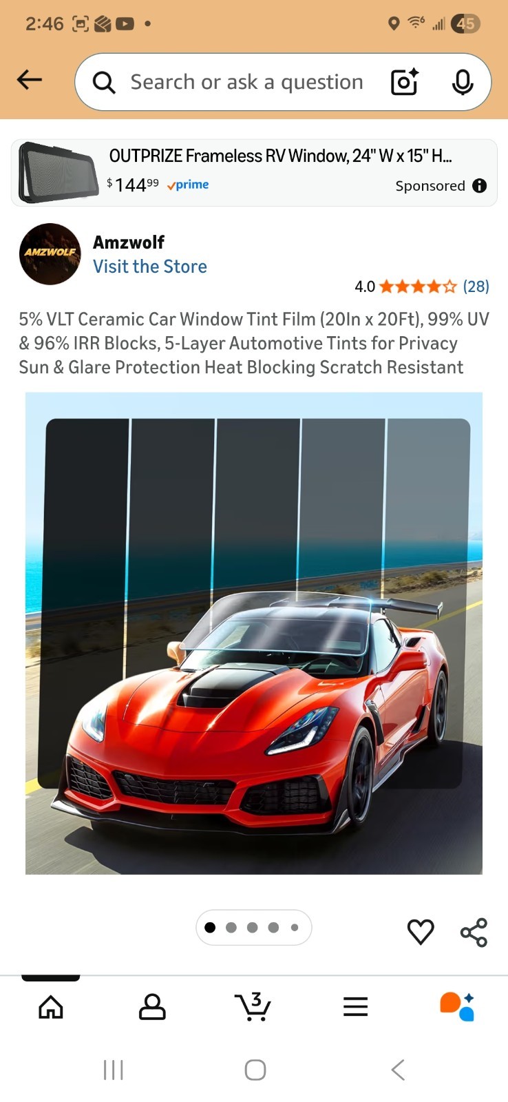 5% VLT Ceramic Car Window Tint Film (20In x 20Ft), 99% UV 20in x 20Ft 5% VLT