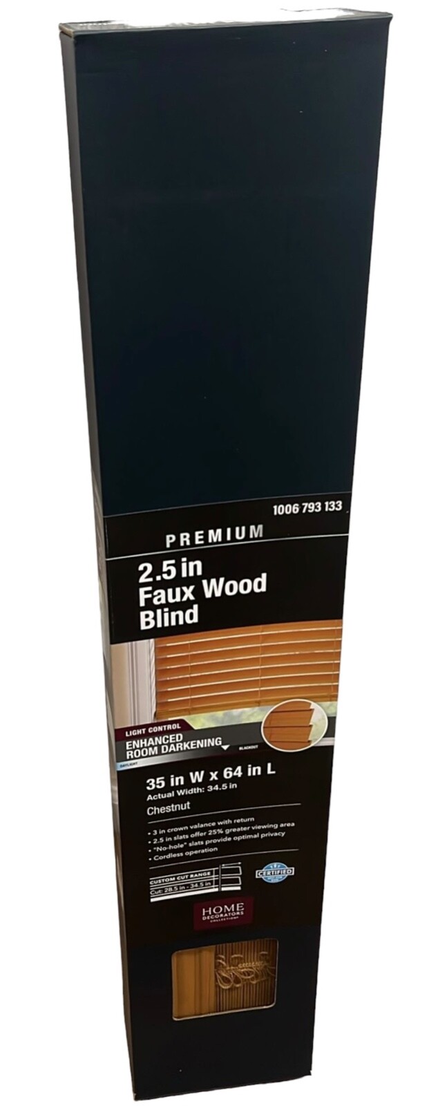 NEW Home Decorators Faux Wood Blinds 2.5 in – 35 in W x 64 in L Chestnut Enhance
