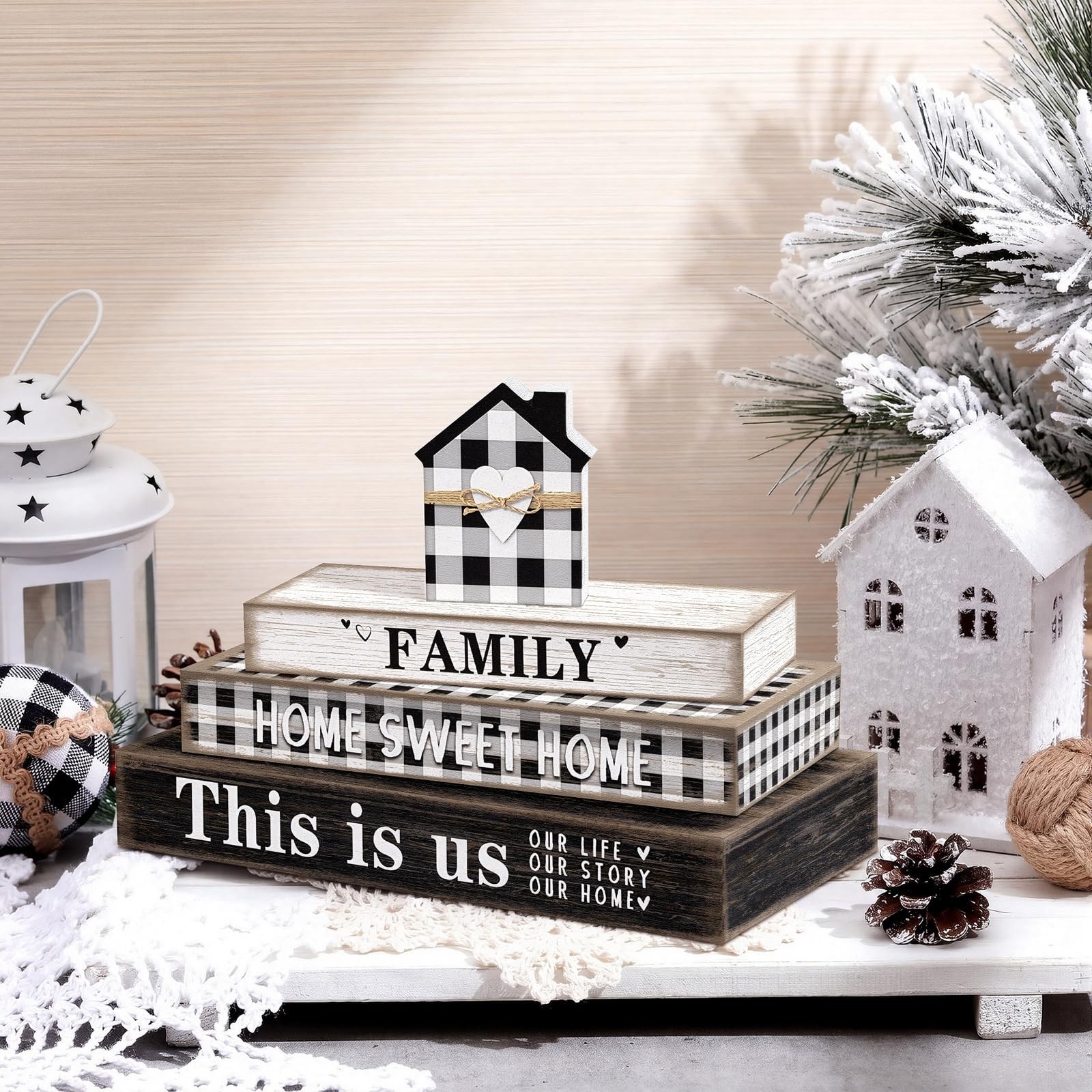 4 Pcs Home Sweet Tabletop Decor Set Black and White Farmhouse Wooden Signs Th…
