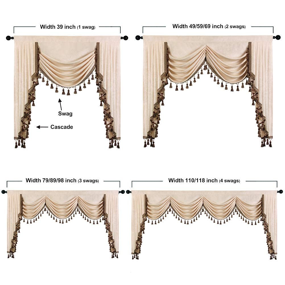 ELKCA Beige Thick Chenille Waterfall Valance for Living Room Window Curtains