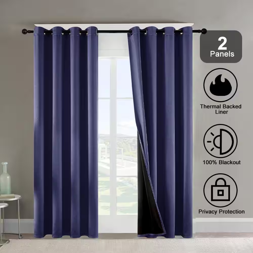 52 In. W X 63 In. L Dark Blue Grommets Thermal Insulated with Coated Lining Indo