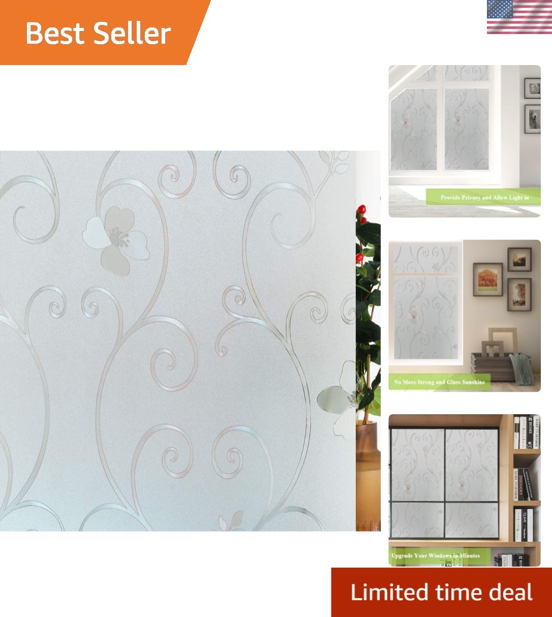 Transform Your Space with 3D Flower Window Film – Privacy & Light, 35” x 118”