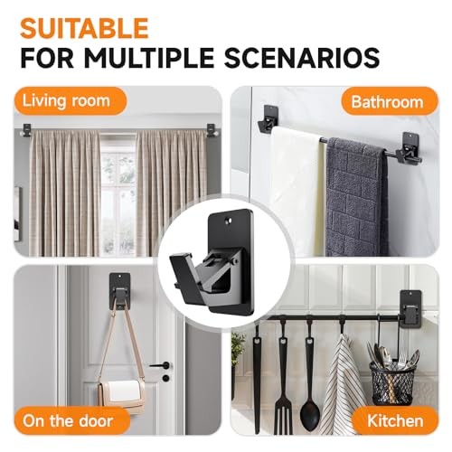 Universal Curtain Rod Holders, No Drill Curtain Rod Brackets, Self 4 Black