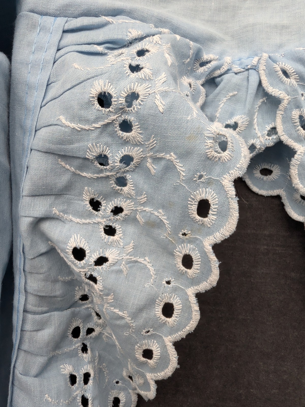 Country Shower Curtain/Valance 1 Piece Blue Eyelet Lace 80s Granny Core Kitchen