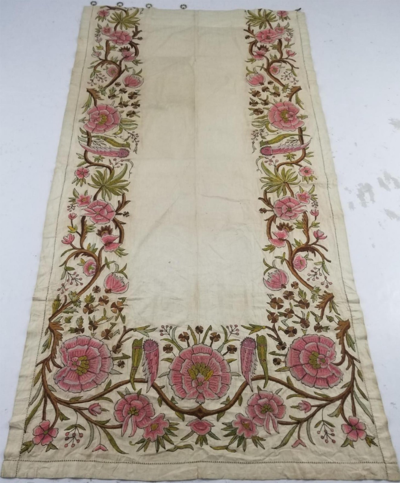 Antique Central Asian Uzbek Hand Embroidered Floral & Bird Curtain Panel 82x44in