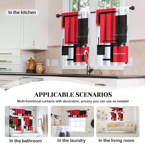 Red Kitchen Curtains Tiers and Valances Set 3 18″W x 52″L (Pack of 3) 04red