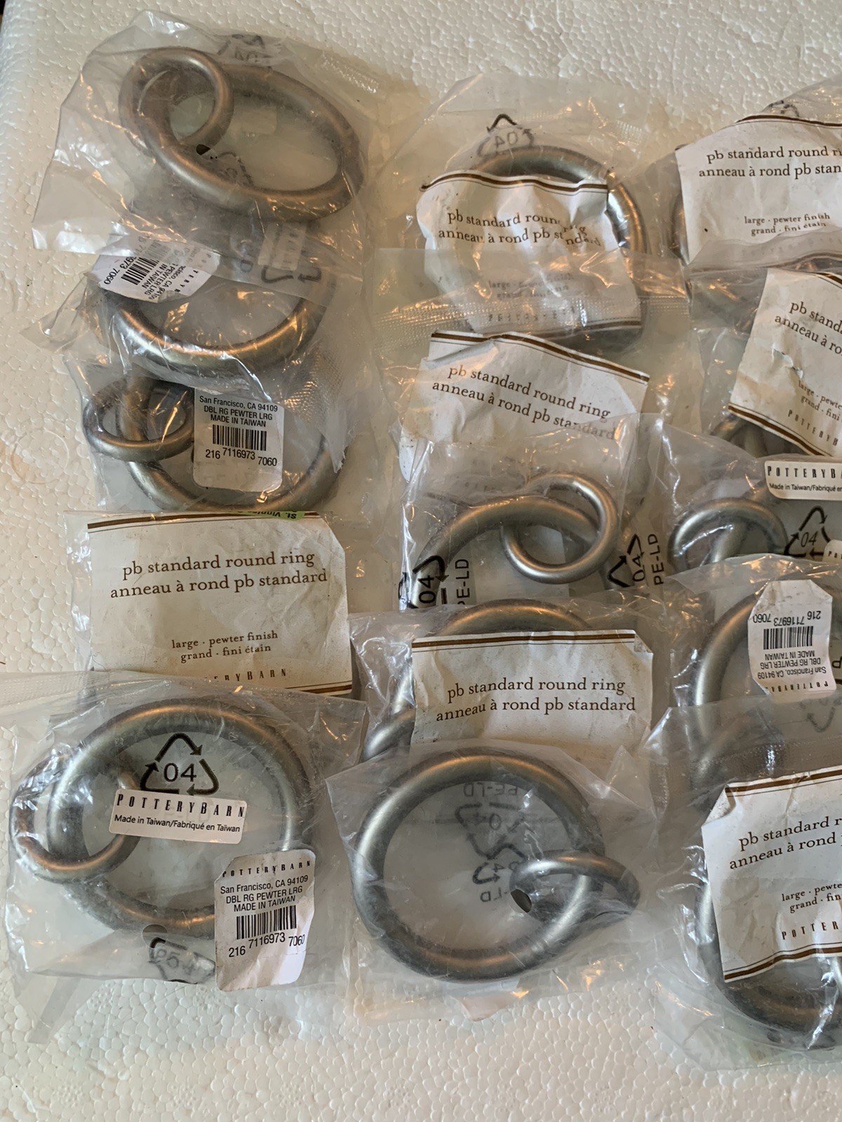 20 Pottery Barn Double Round Ring LARGE Curtain Rings Drapes PEWTER 2.5” Across