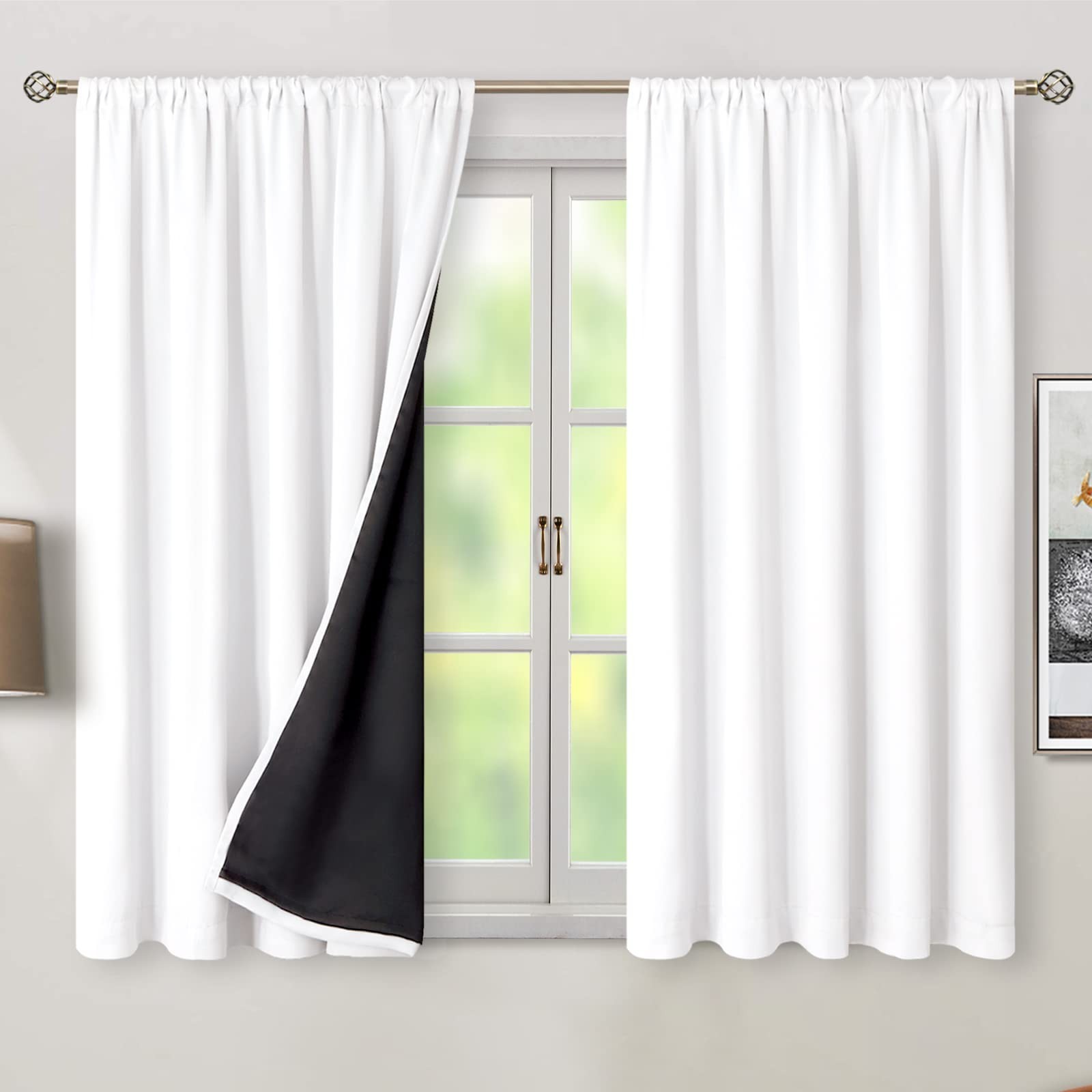 BGment 100% Blackout Curtains 54 Inches Long with Black Liner, Rod Pocket and…