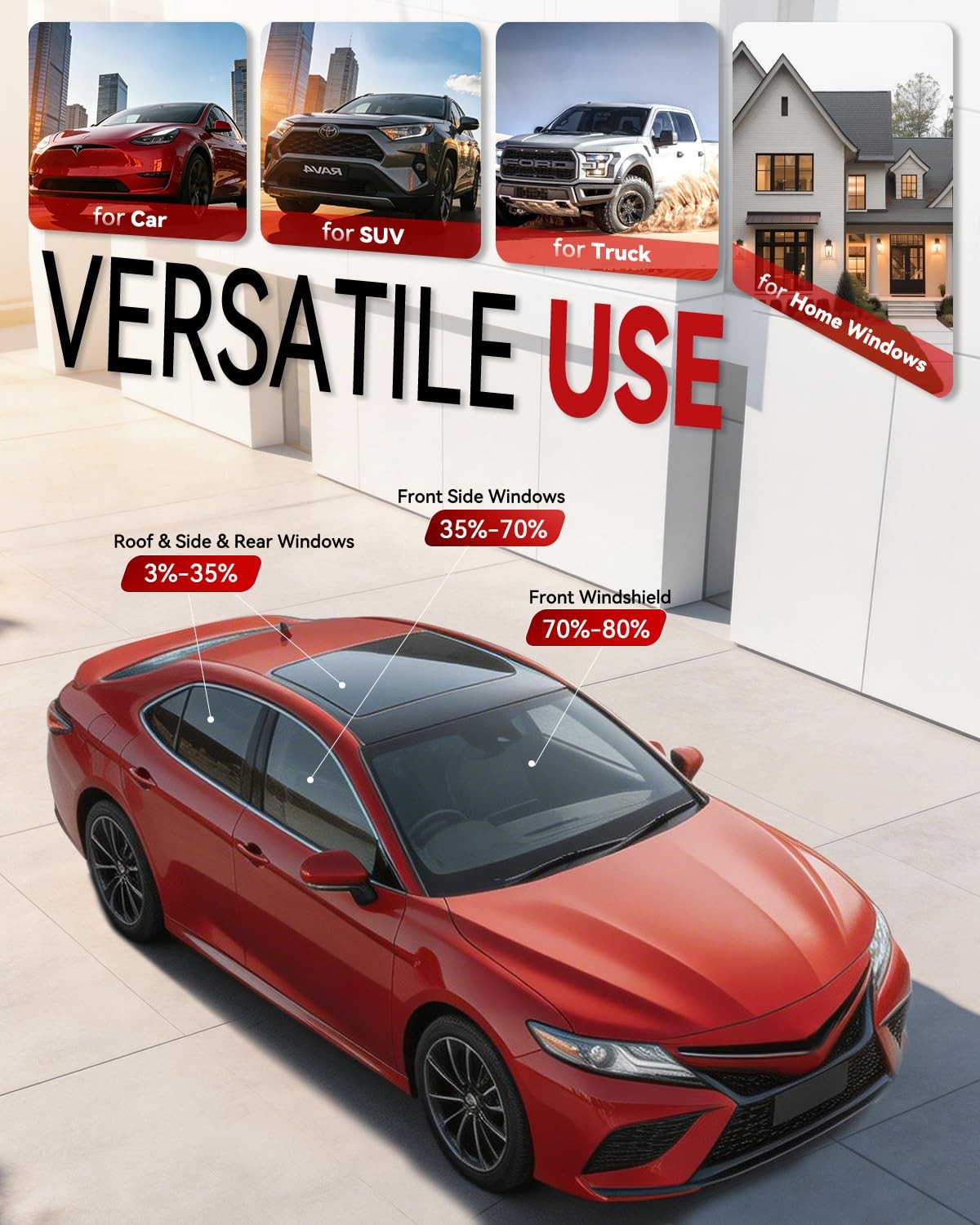 20% VLT Ceramic Car Window Tint 25ft UV, IR Ray, Heat & Glare Blocker
