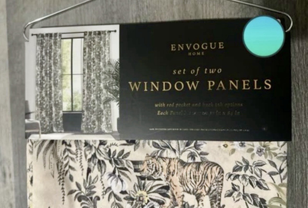 NWT Envogue 2 pc Window Curtains Asian Toile Jungle Tigers Birds ea 37″ x 84″ lg