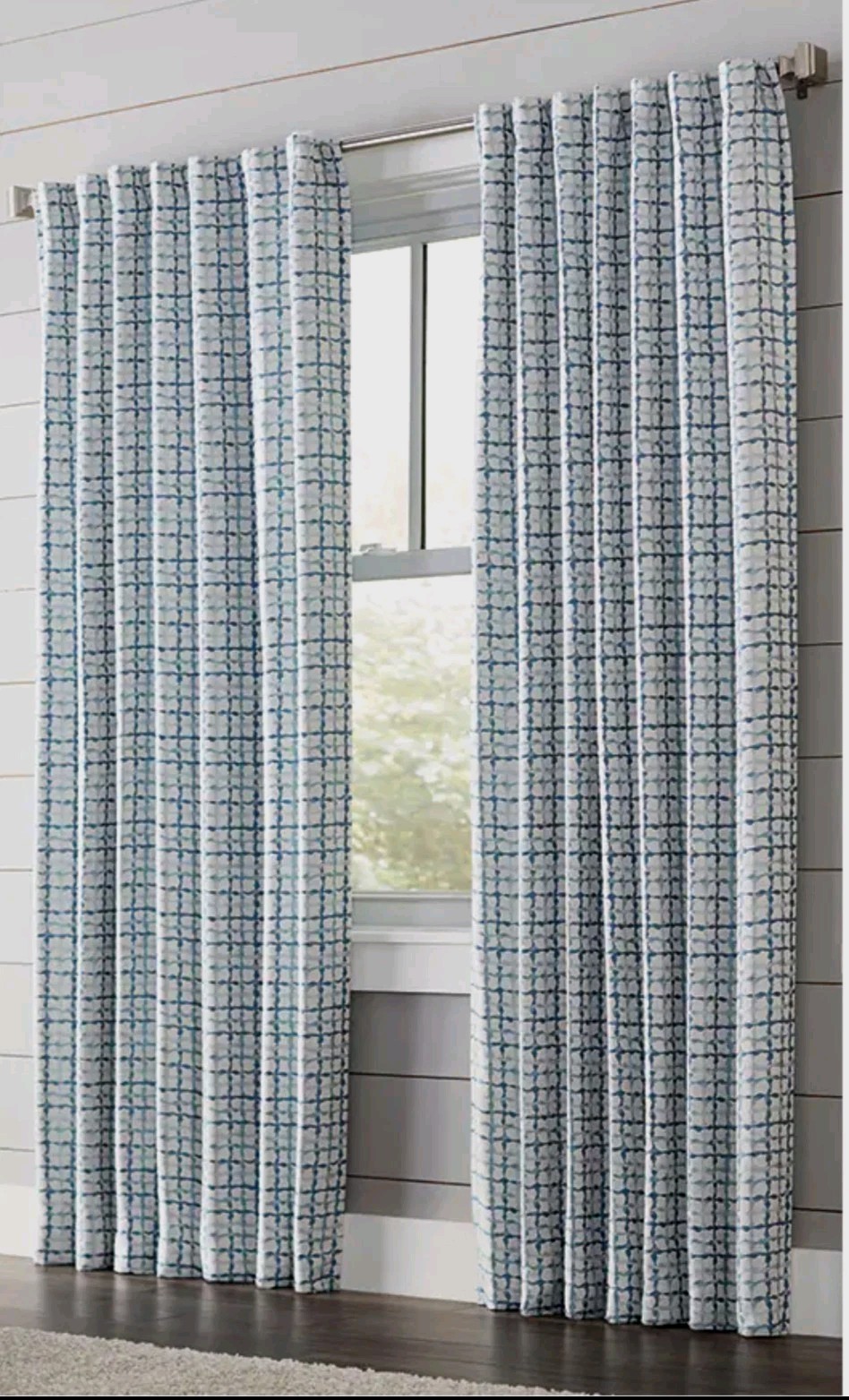 1 Curtain Panel Light Filtering Navy Trellis 54″ X 63″ NELLISTON INDIG