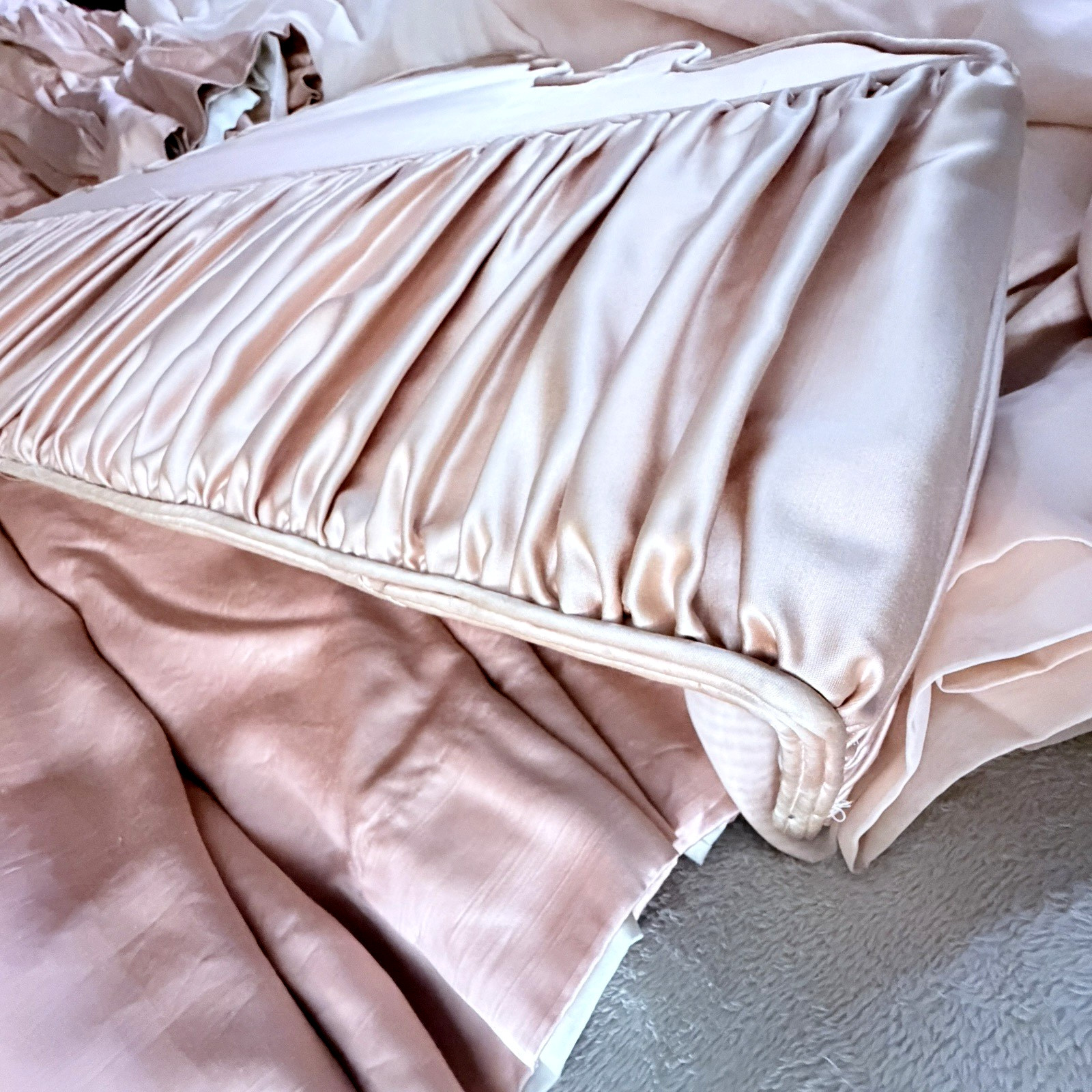 Window Cornice Satin & Silk with Matching Custom Peach Drapery 9 Pieces Total